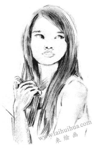 温柔的女人素描画法步骤06