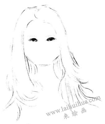 长发少女素描画法步骤02