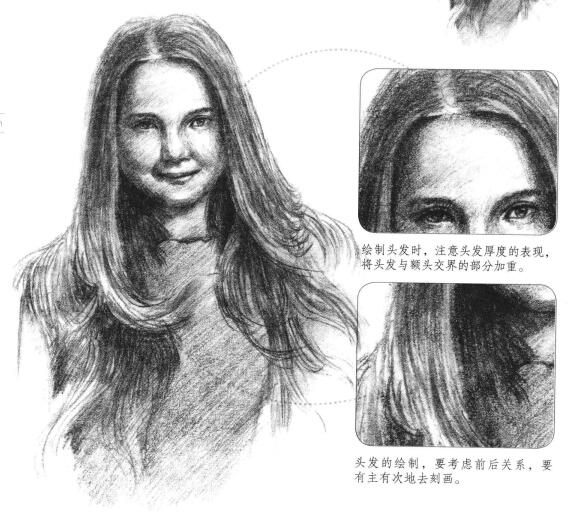 长发少女素描画法步骤