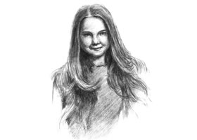 长发少女素描画法步骤