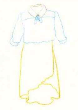燕尾裙色铅笔简笔画画法步骤01