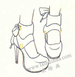 高跟单鞋的色铅笔简笔画画法步骤02