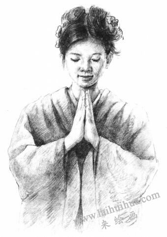 甜美的女孩素描画法步骤11