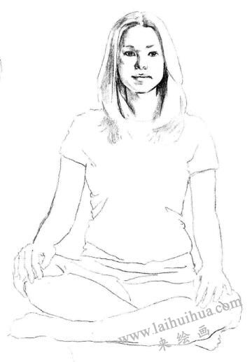 瑜伽女生素描画法步骤02