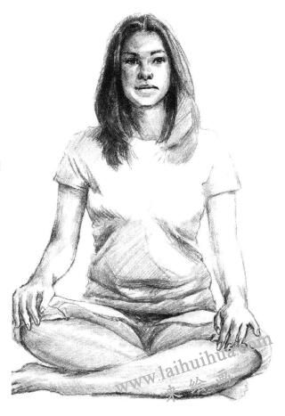 瑜伽女生素描画法步骤05