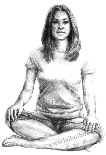 瑜伽女生素描画法步骤06