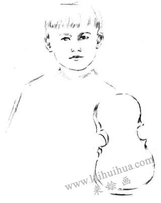 拉提琴的男孩素描画法步骤02