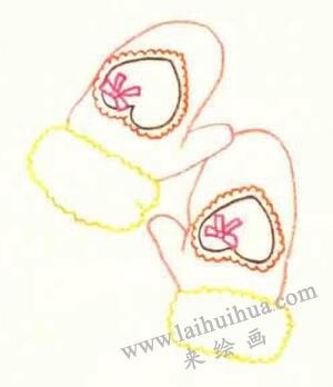 手套色铅笔简笔画画法步骤03