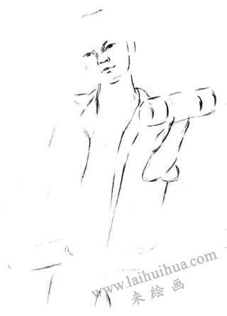 玩哑铃的男孩素描画法步骤02