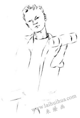 玩哑铃的男孩素描画法步骤03