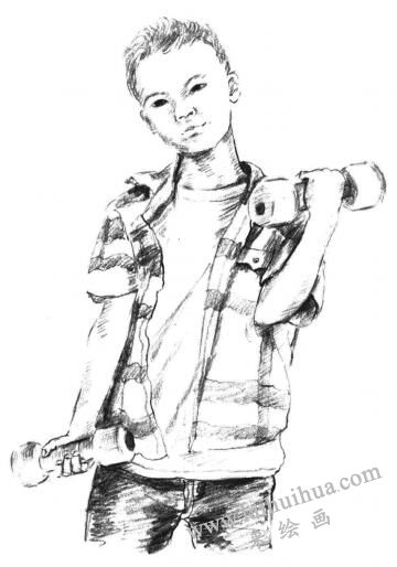 玩哑铃的男孩素描画法步骤10