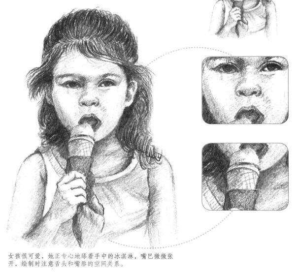  吃着冰淇淋的女孩素描画法步骤