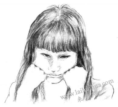 委屈的女孩素描画法步骤07