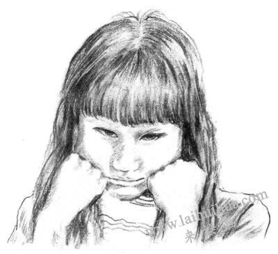 委屈的女孩素描画法步骤08