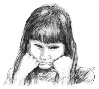 委屈的女孩素描画法步骤10