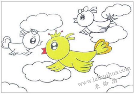 自由的小鸟油棒画画法步骤02