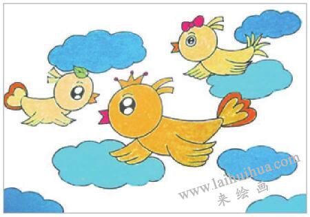 自由的小鸟油棒画画法步骤04