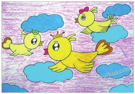 自由的小鸟油棒画画法步骤05