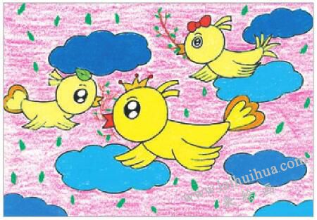 自由的小鸟油棒画画法步骤06