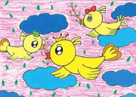 自由的小鸟油棒画画法步骤