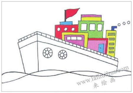 豪华游轮油棒画画法步骤02