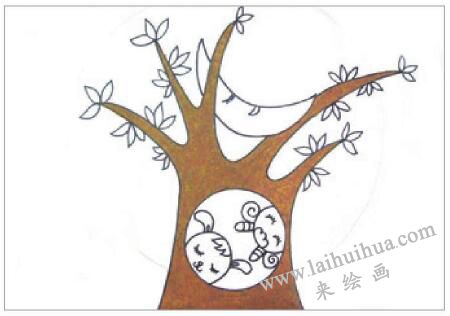 月色下的夜晚油棒画画法步骤02
