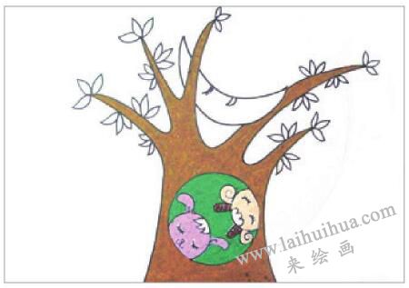 月色下的夜晚油棒画画法步骤03