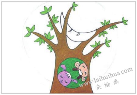 月色下的夜晚油棒画画法步骤04