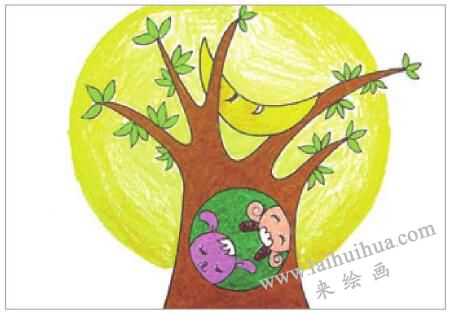 月色下的夜晚油棒画画法步骤05