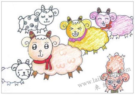 一群小绵羊油棒画画法步骤03