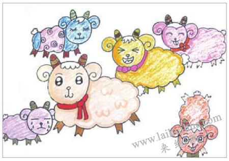 一群小绵羊油棒画画法步骤04