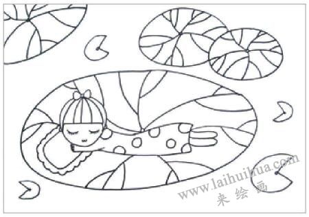 睡在荷叶上的娃娃油棒画画法步骤01