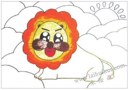 悠闲的狮子大王油棒画画法步骤02