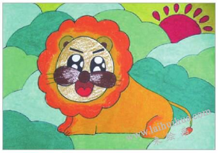 悠闲的狮子大王油棒画画法步骤05
