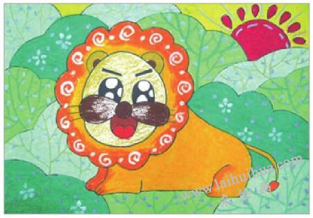 悠闲的狮子大王油棒画画法步骤06