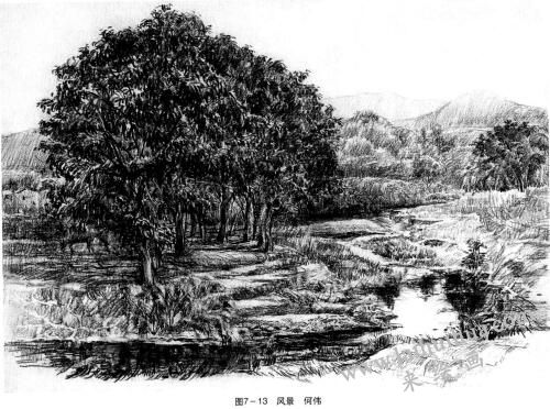 风景素描，明暗