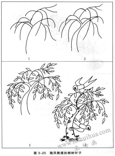 随风飘摆的柳树叶子