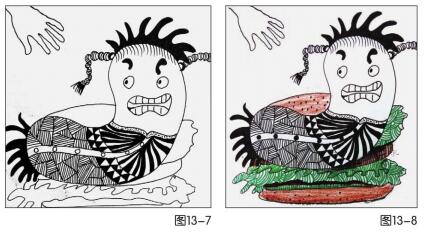美食的诱惑儿童绘画步骤07,08