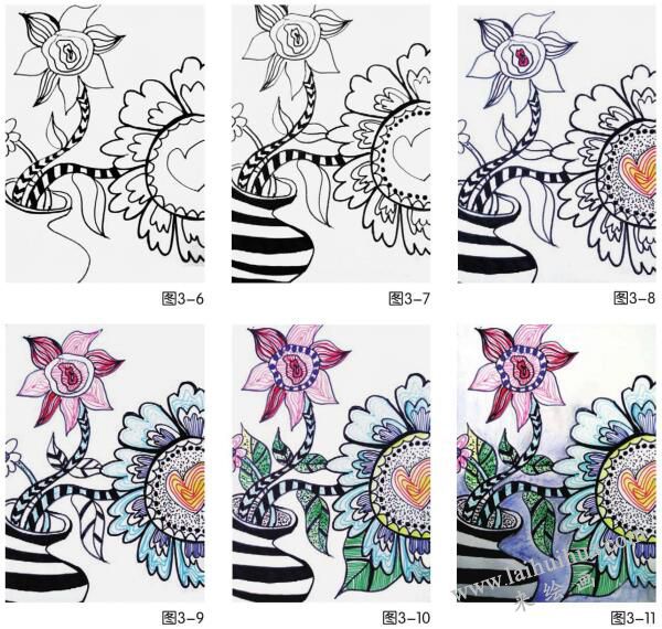 奇异花草儿童画创作步骤03,04,05,06,07,08