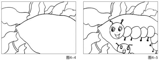 毛毛虫与树叶儿童绘画步骤04,05