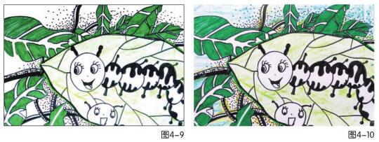 毛毛虫与树叶儿童绘画步骤09,10