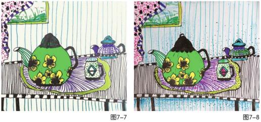 茶壶写生儿童绘画步骤07,08