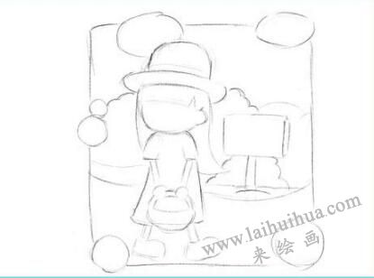 戴帽子的小女孩创意素描绘画步骤01