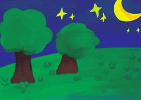 夜晚水粉画绘画步骤