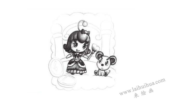 玩具娃娃创意素描画法步骤03