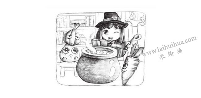 女巫创意素描画法步骤03