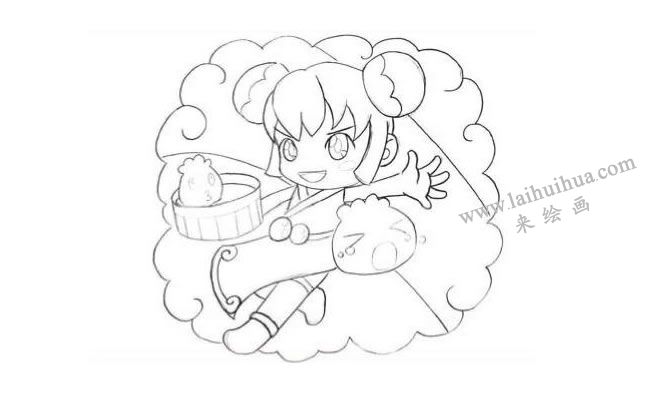 中华小吃（美食）创意素描画法步骤02