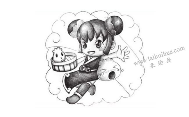 中华小吃（美食）创意素描画法步骤03