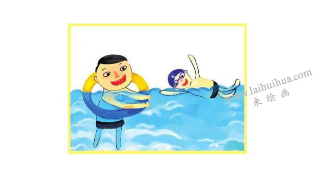 夏日游泳水粉画绘画步骤03