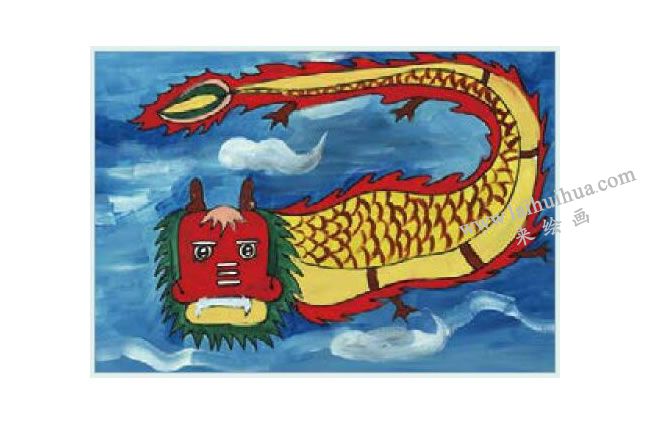 腾飞的龙王水粉画作画步骤04
